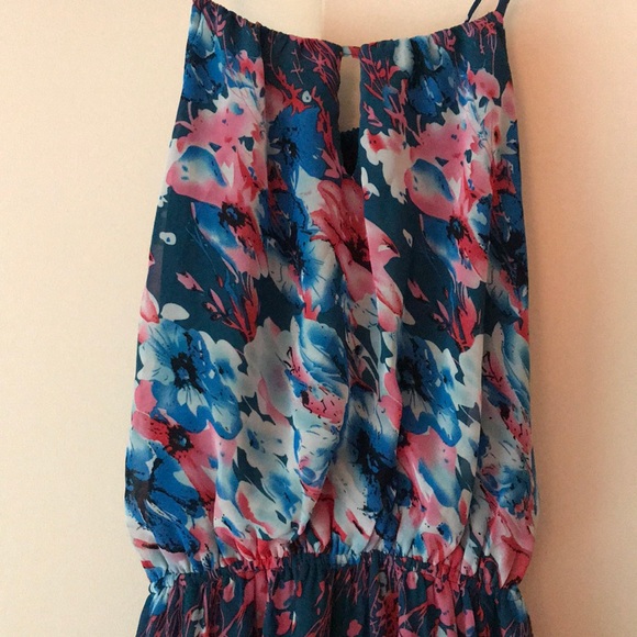 Fate Teal/Floral Chiffon Halter Maxi, Small - Picture 2 of 8